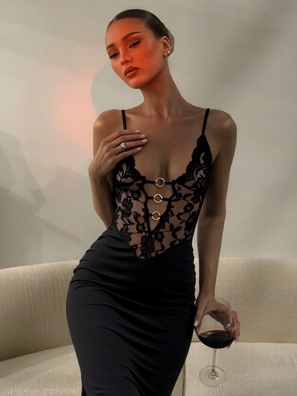 ZARA Alluring Lace Strap Bustier Bodycon Long Dress Underwire
